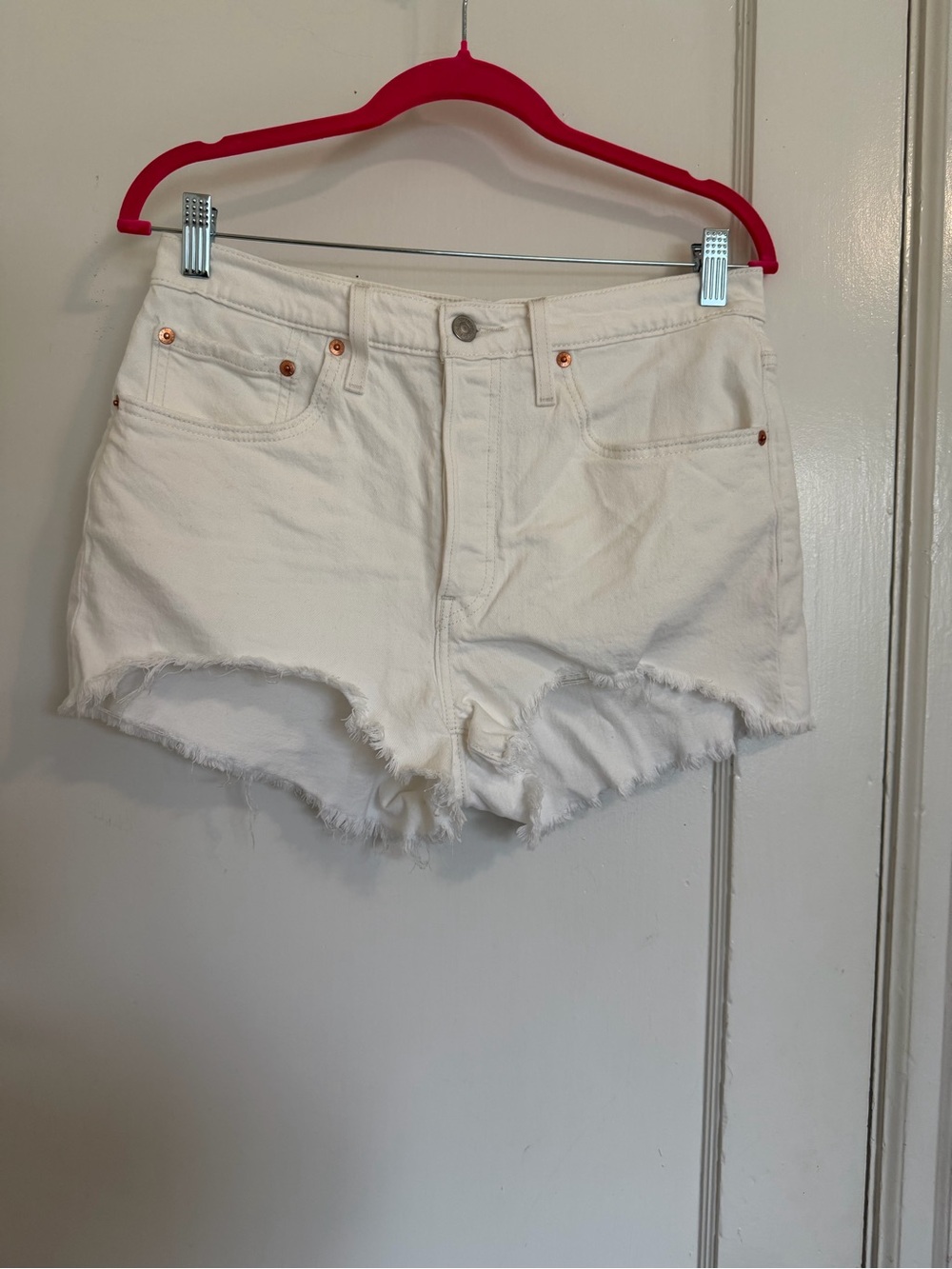 Levi's 501 Women Size 30 Original Fit High Rise Distressed White Jean Shorts